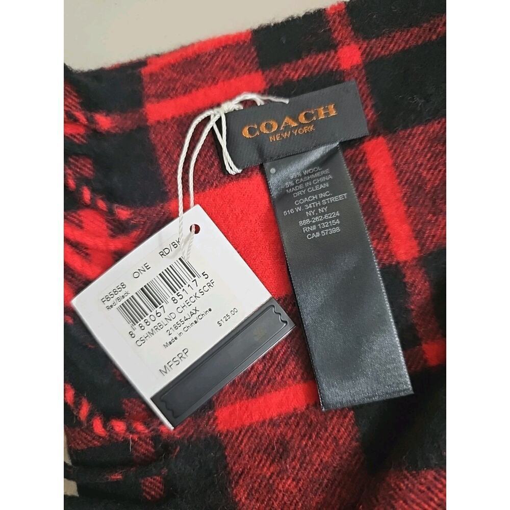 COACH apparel scarf F85858 Red & Black Special Cashmere Blend NWT $125.00 - Picture 2 of 8